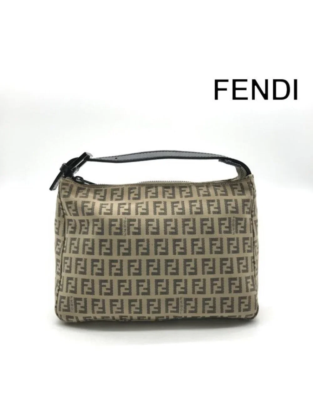 Fendi Zucchino Canvas Pouch Hand FF Logo Beige Case